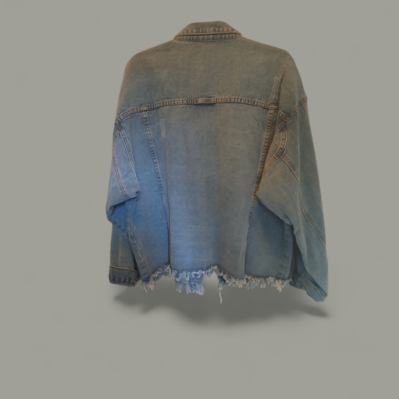Ami Go Sky Blue Frayed Denim Jacket - Picture 3 of 12